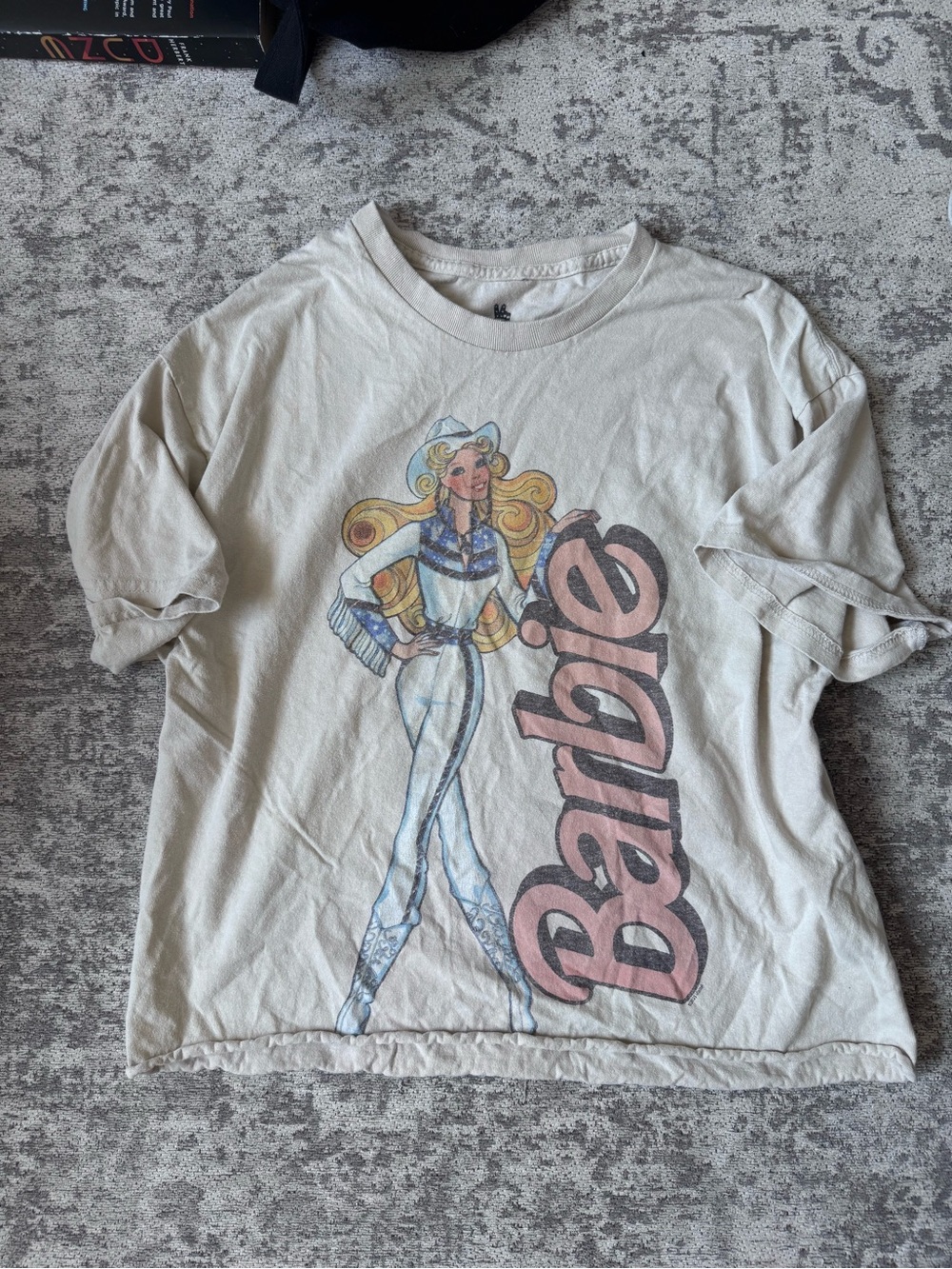 Cowboy Barbie 80s Graphic Tee in Light Cream with Pink Logo